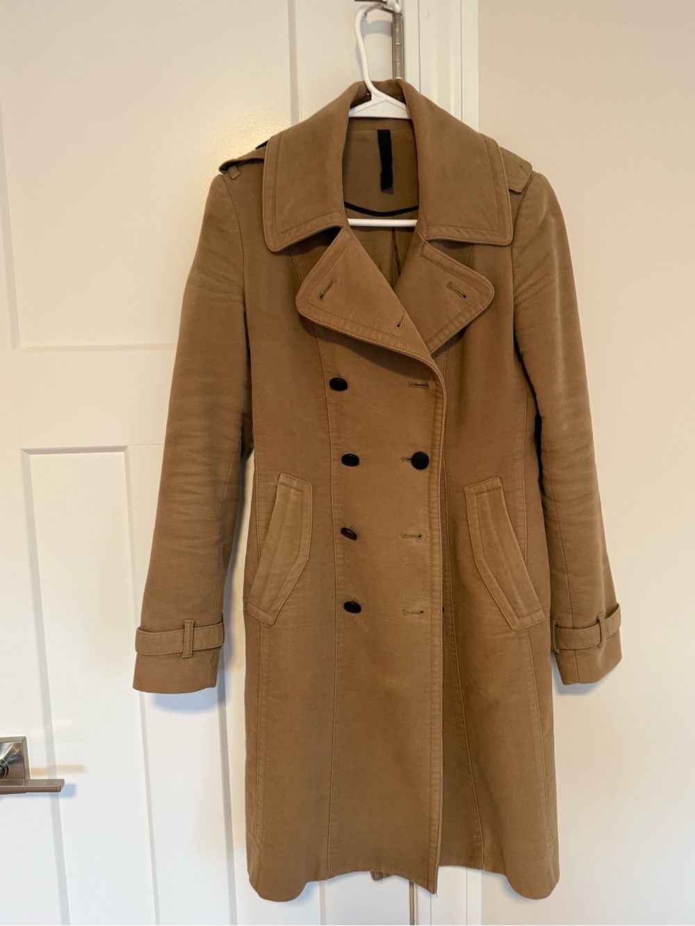 MANGO Suit Camel Cotton Double Breasted Trench Coat XS
